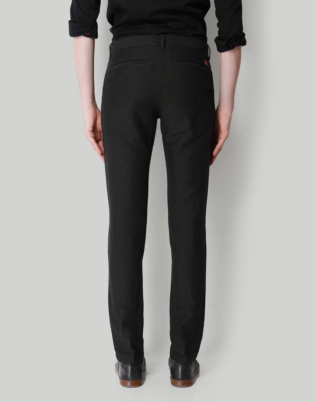 Dark Grey Mid Rise Dobby Trousers