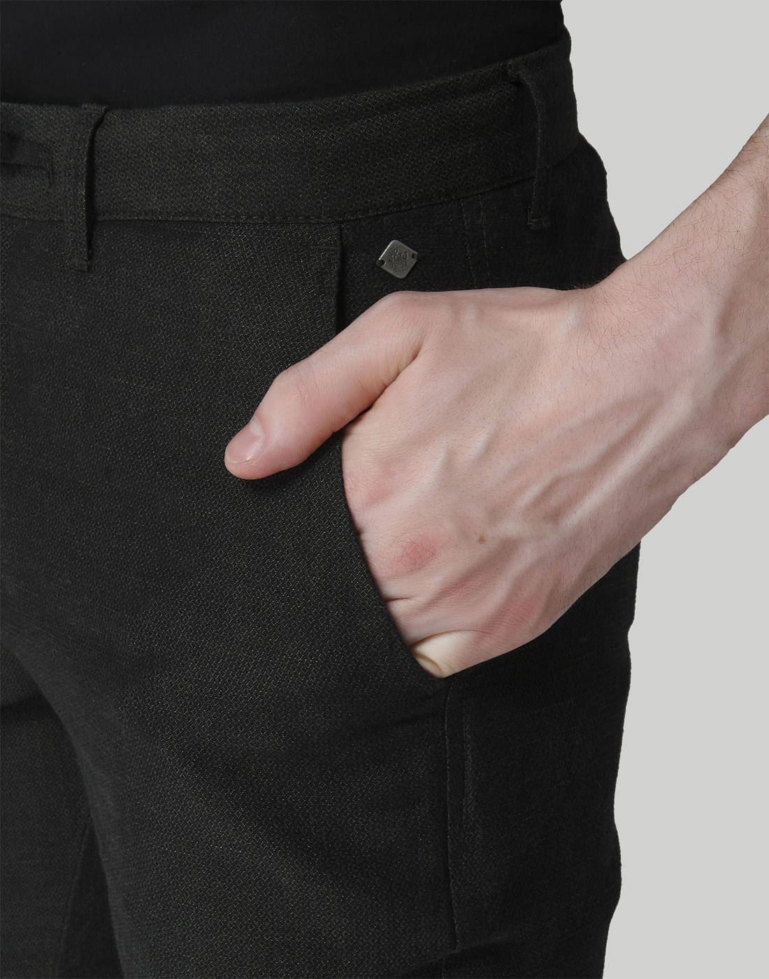 Dark Grey Mid Rise Dobby Trousers