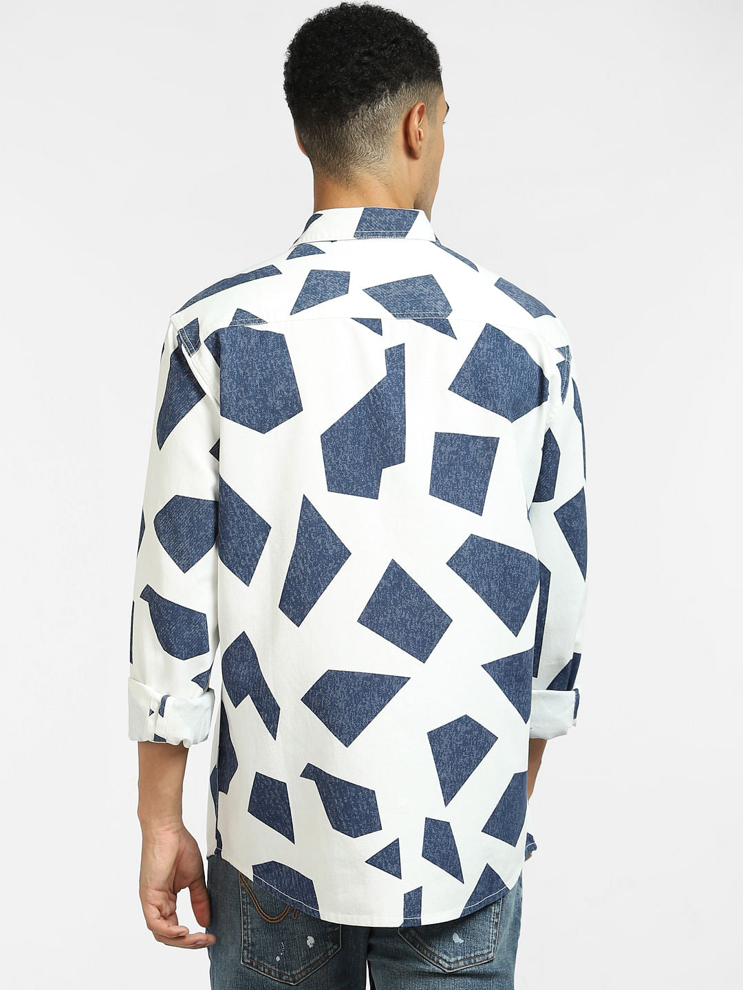 White Abstract Print Full Sleeves Shirt