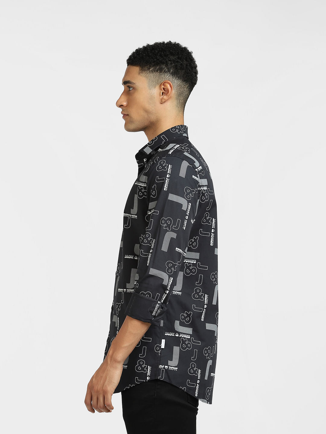 Black Logo Print Full Sleeves Shirt