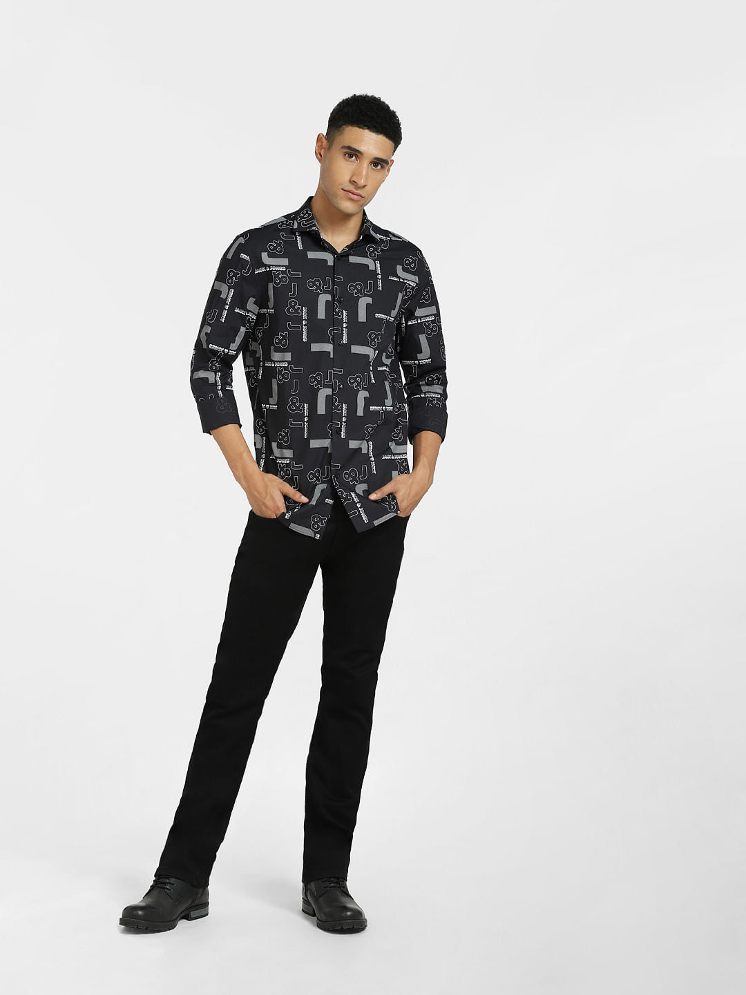 Black Logo Print Full Sleeves Shirt