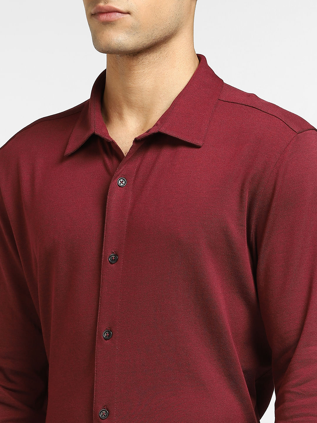 Burgundy Patch Detail Full Sleeves Shirt