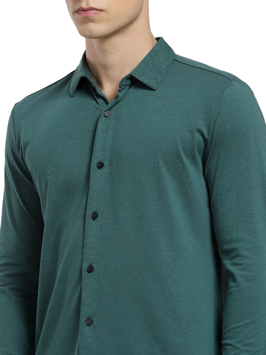 Green Knit Full Sleeves Shirt