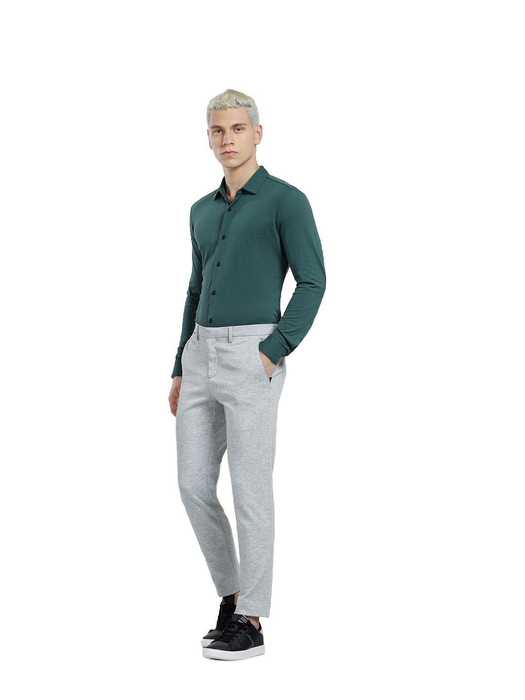 Green Knit Full Sleeves Shirt