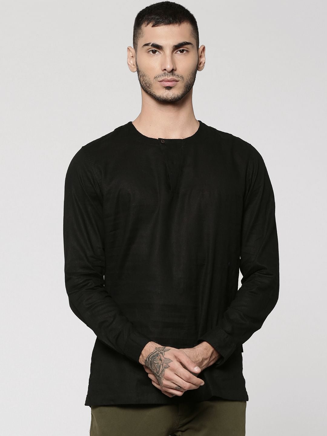 Black Slim Fit Henley Neck T-Shirt