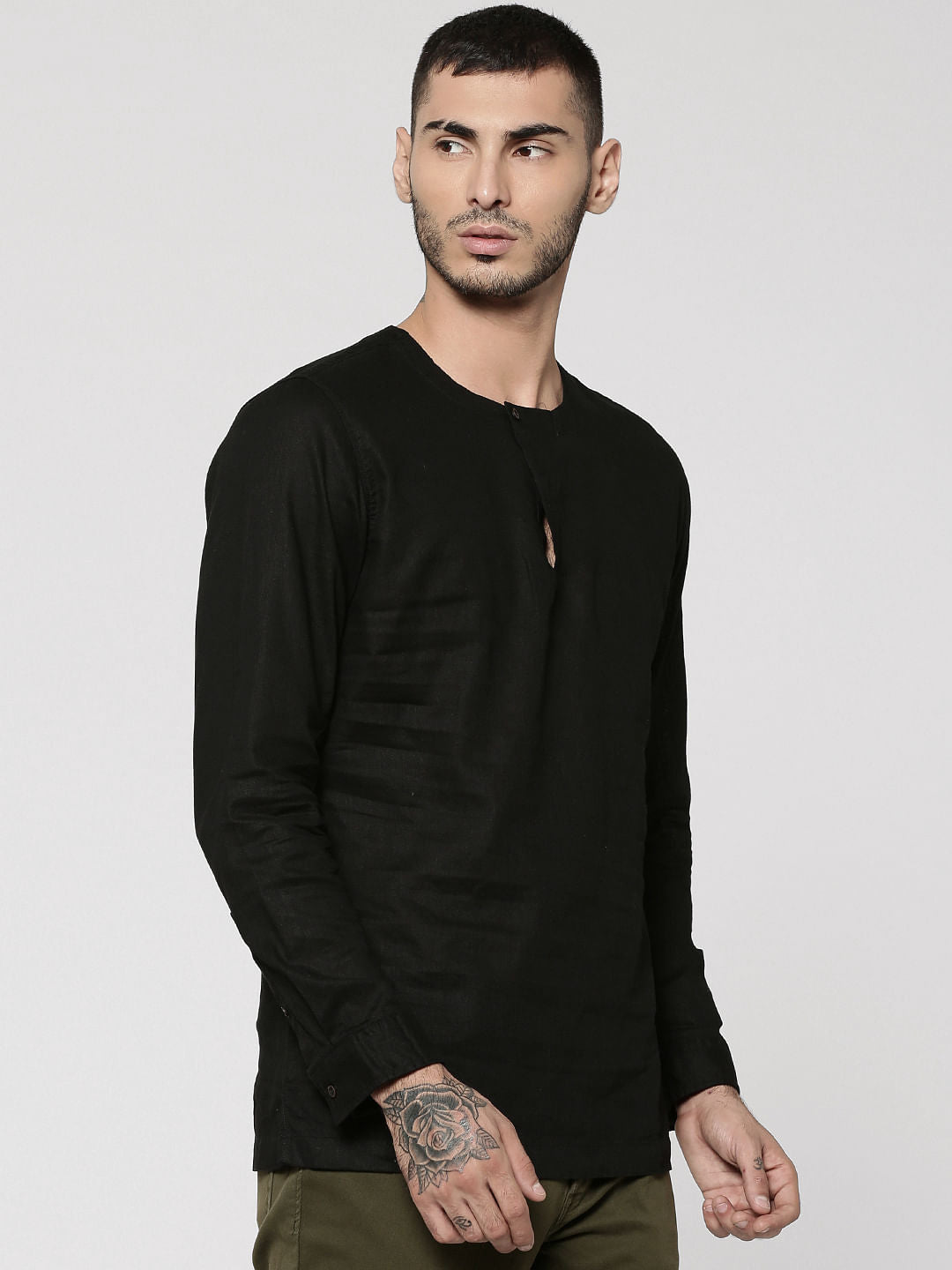 Black Slim Fit Henley Neck T-Shirt