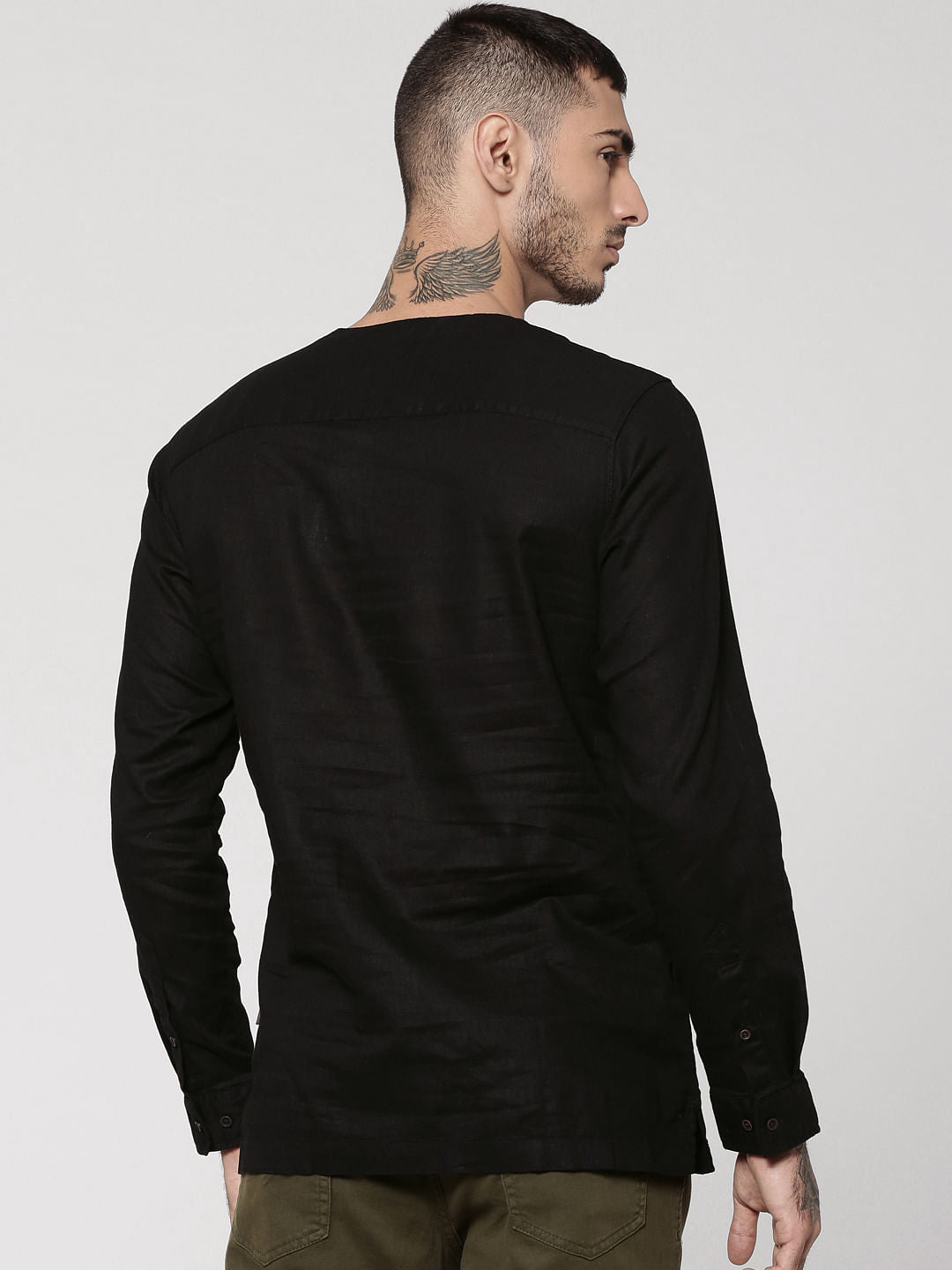 Black Slim Fit Henley Neck T-Shirt