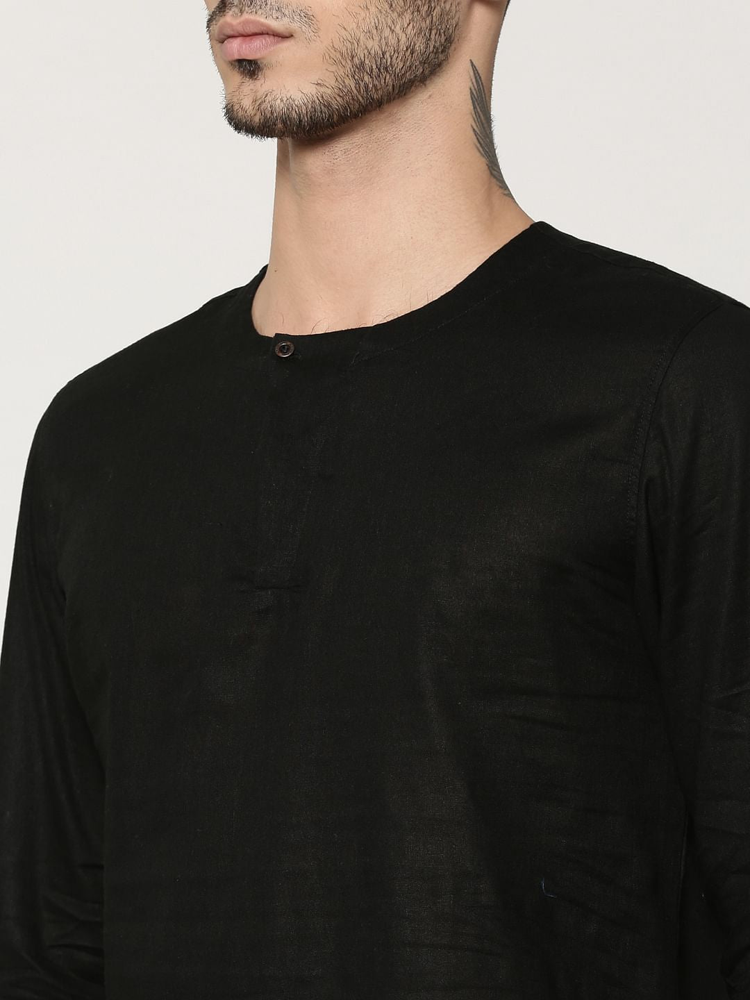 Black Slim Fit Henley Neck T-Shirt