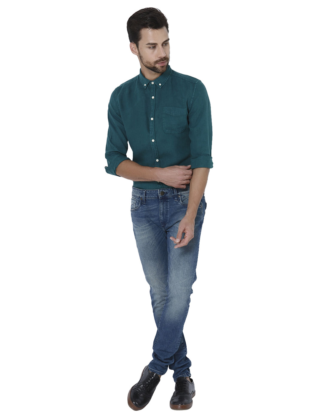 Green Linen Full Sleeves Shirt