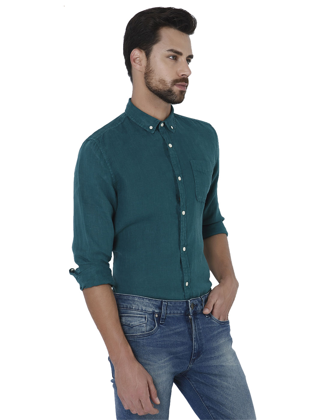 Green Linen Full Sleeves Shirt