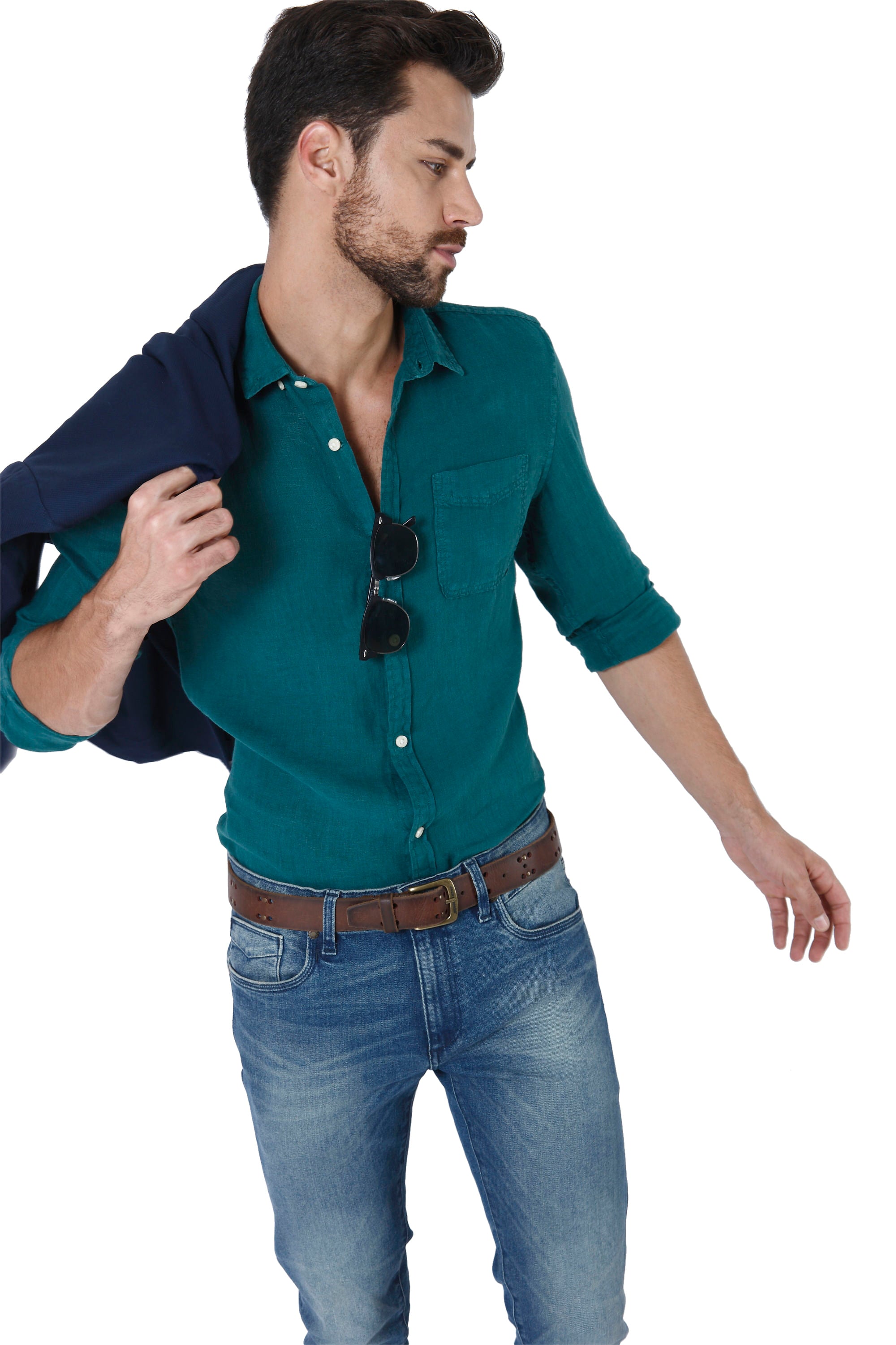 Green Linen Full Sleeves Shirt