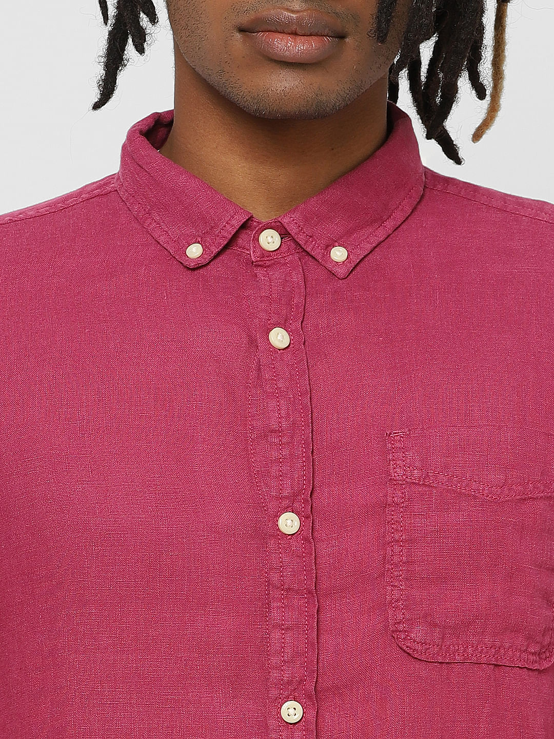 Red Full Sleeves Linen Shirt