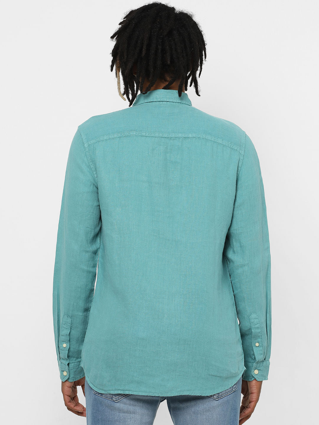 Green Full Sleeves Linen Shirt