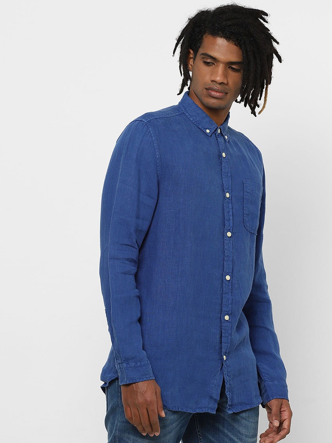 Blue Full Sleeves Linen Shirt