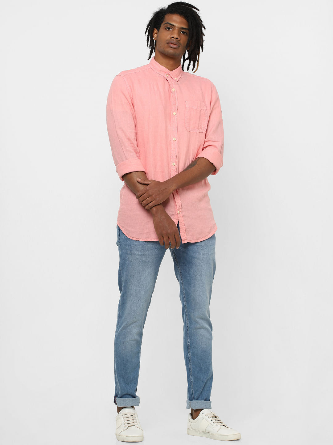 Pink Full Sleeves Linen Shirt - S