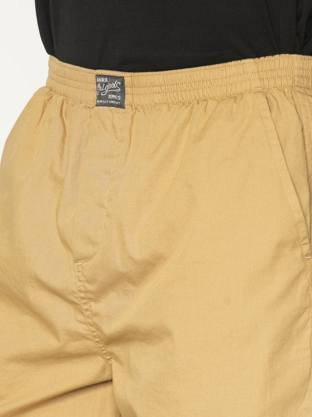 Beige Text Print Shorts