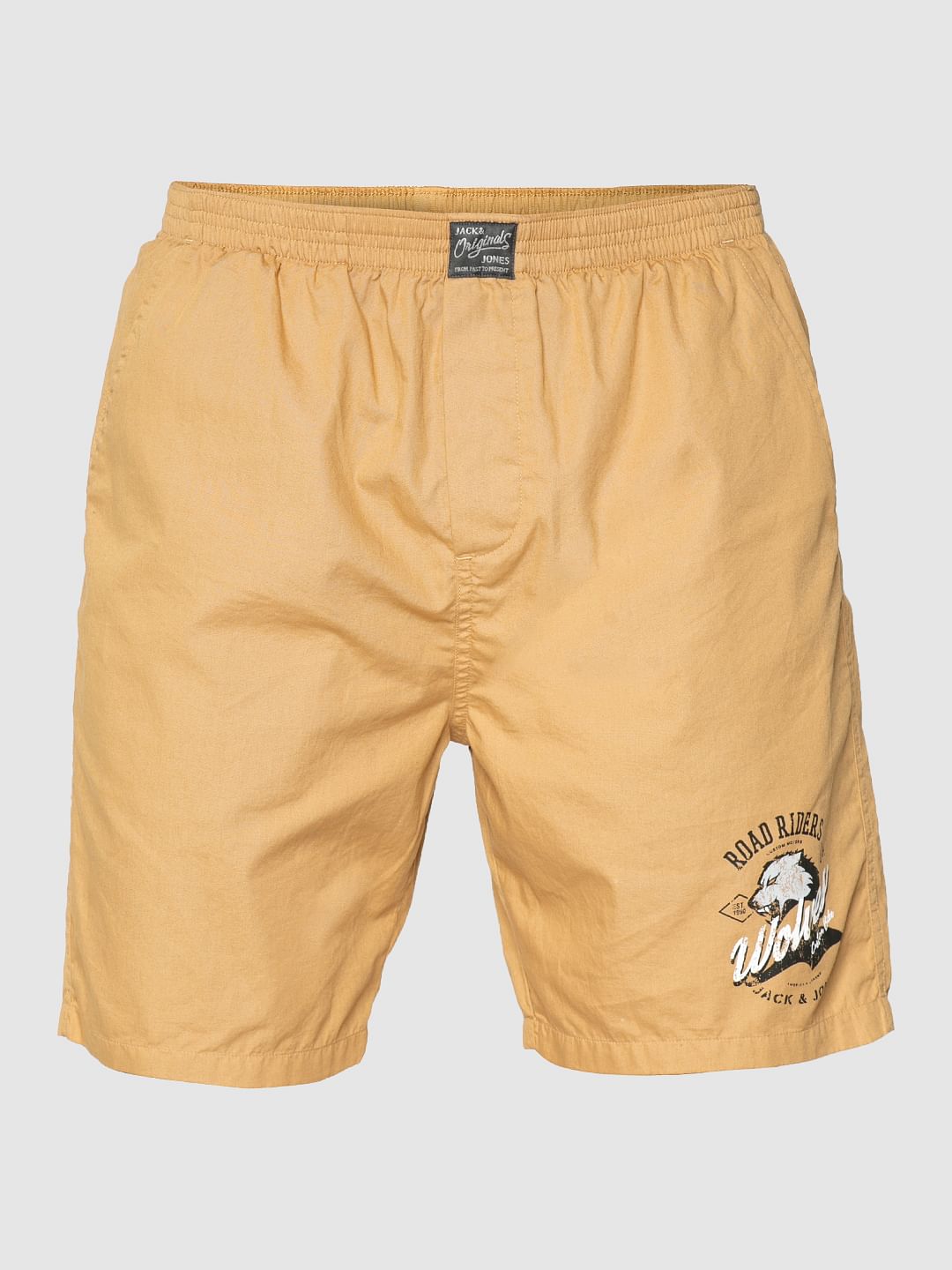 Beige Text Print Shorts