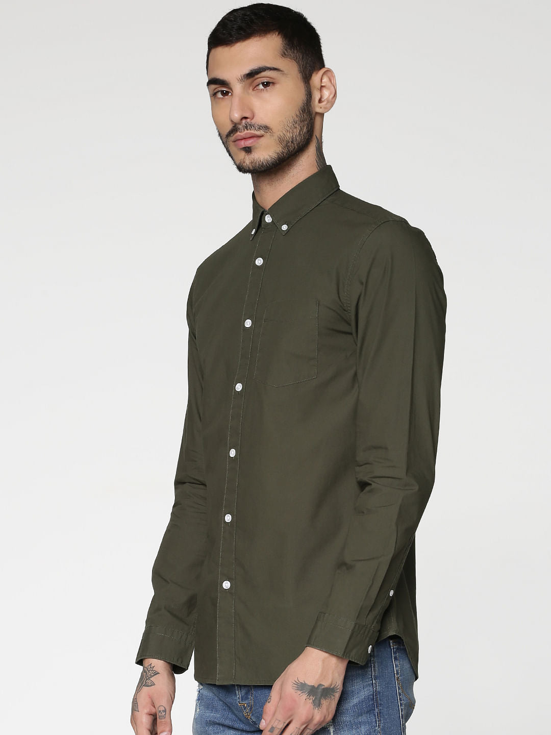 Green Slim Fit Full Sleeves Shirt