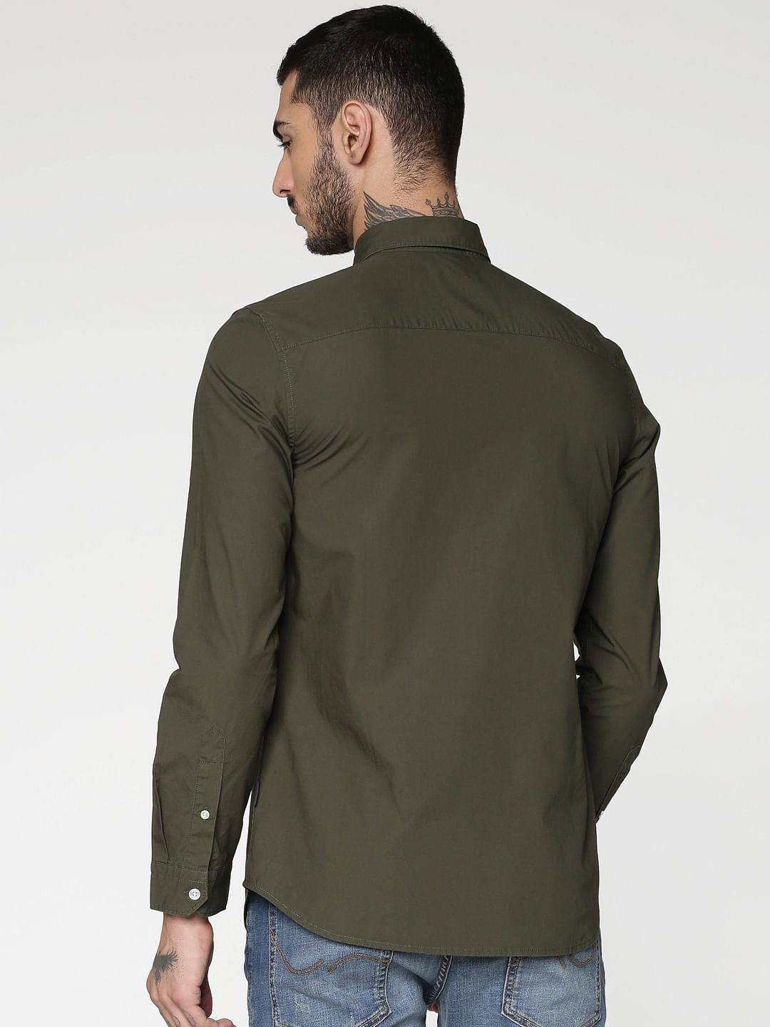 Green Slim Fit Full Sleeves Shirt