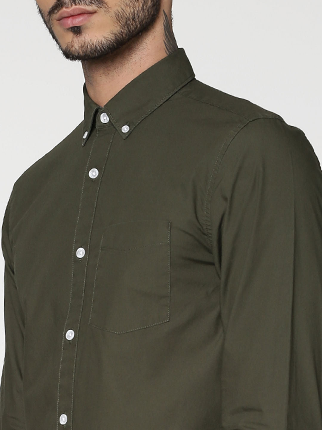 Green Slim Fit Full Sleeves Shirt