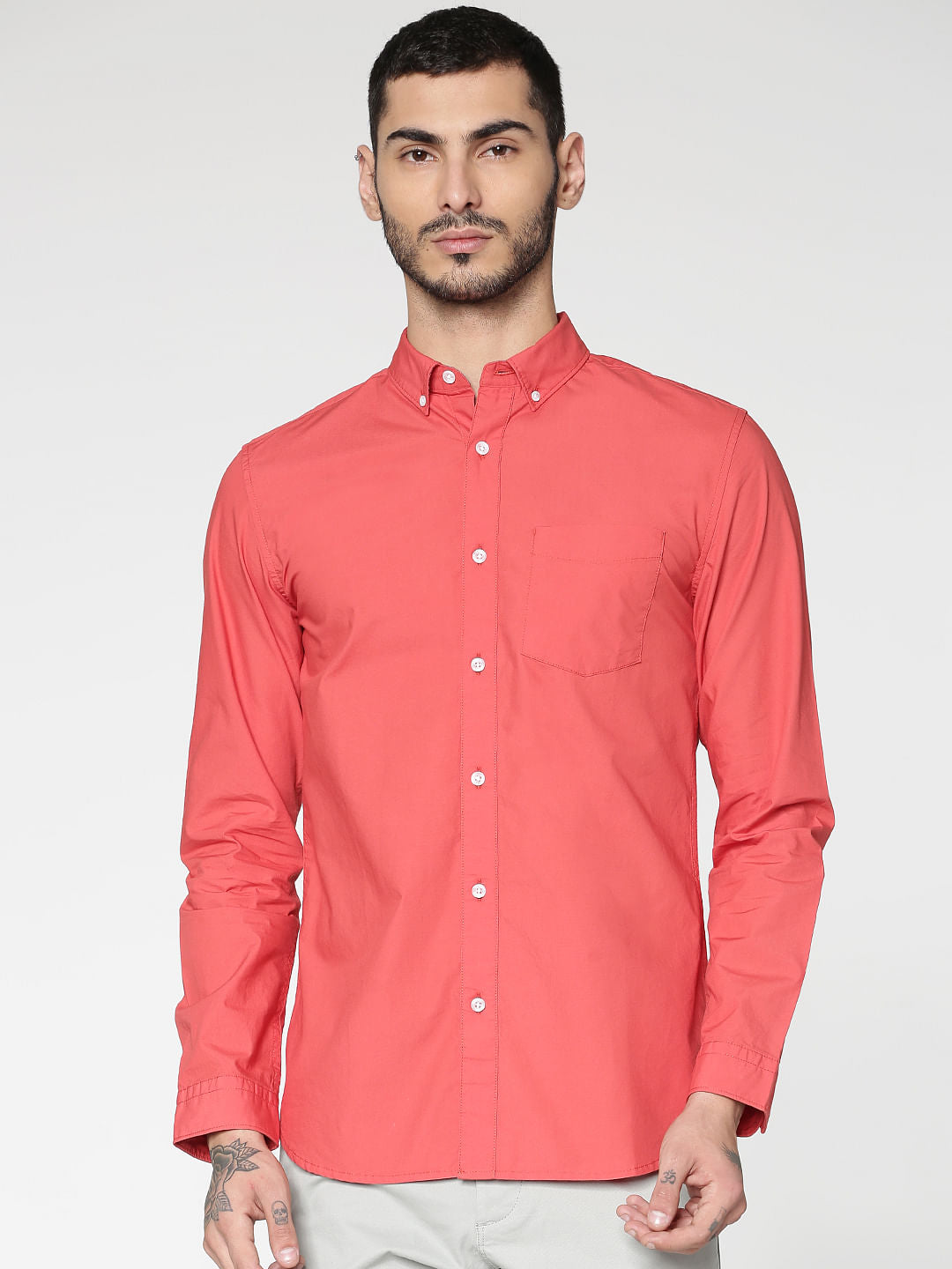 Red Slim Fit Full Sleeves Shirt - S