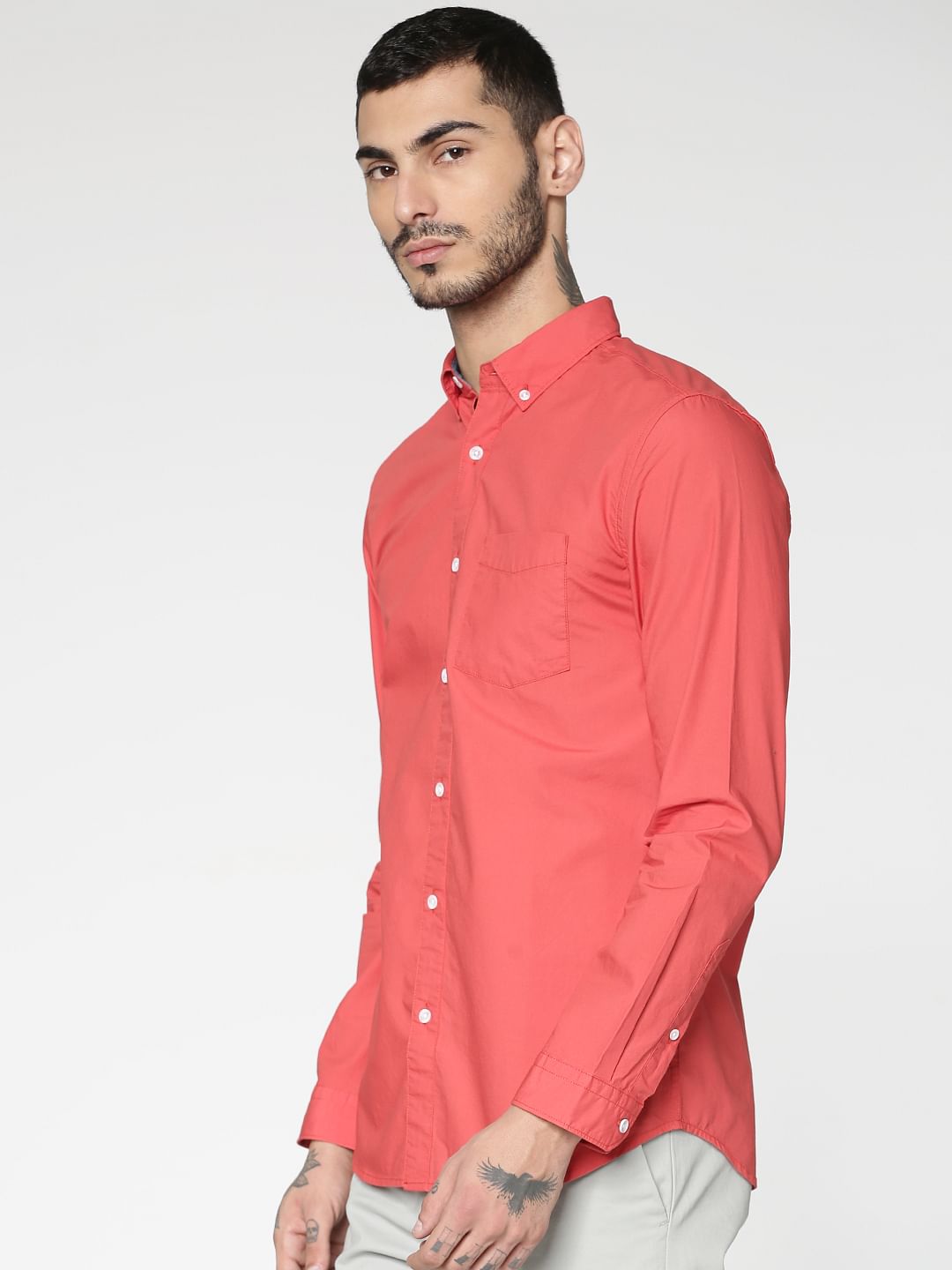 Red Slim Fit Full Sleeves Shirt