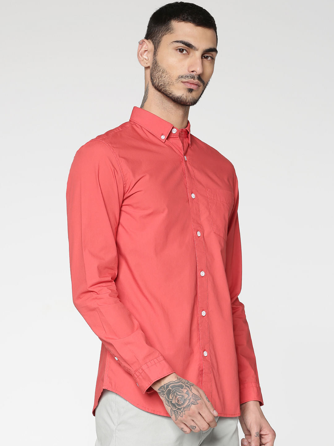 Red Slim Fit Full Sleeves Shirt