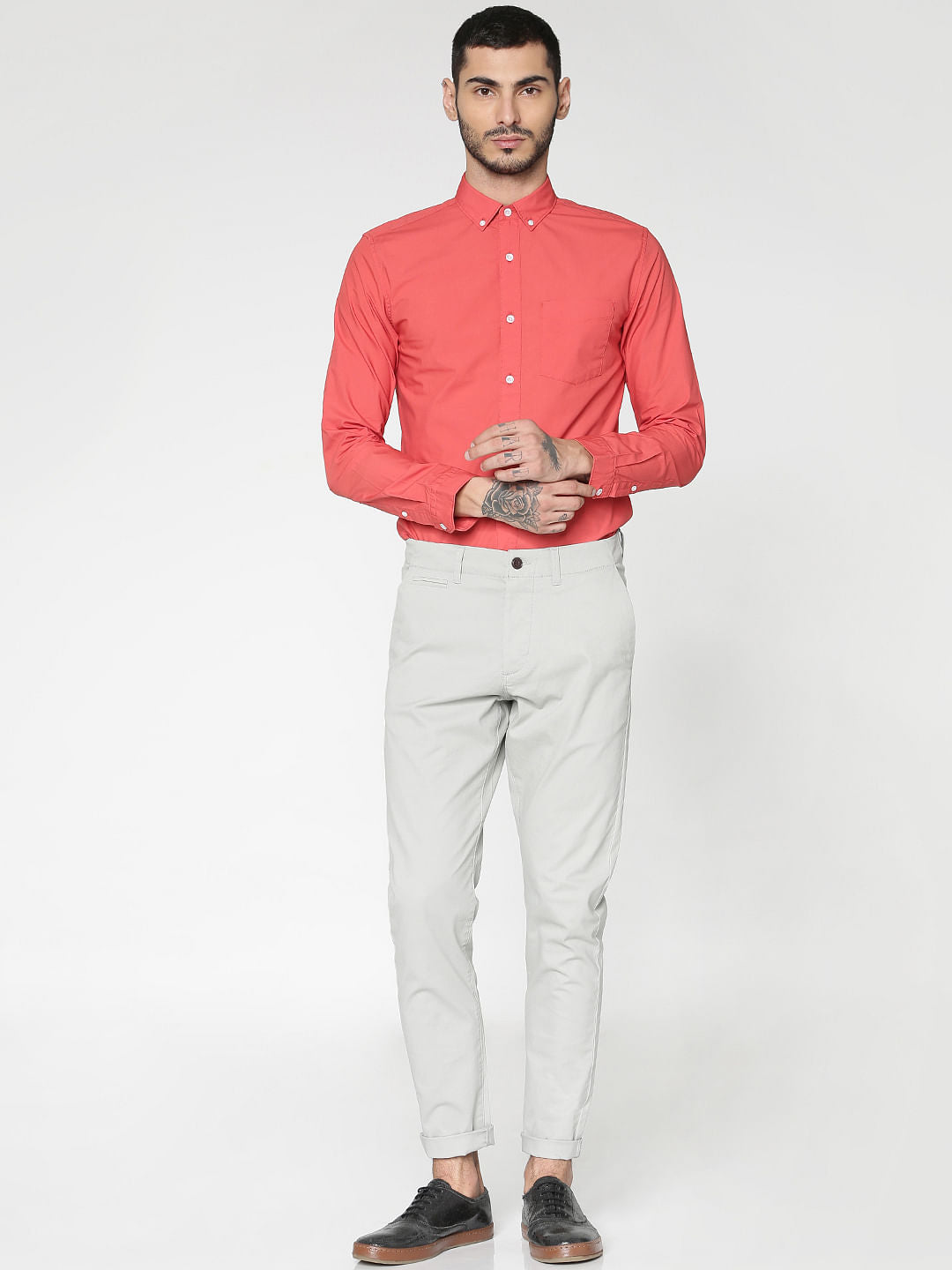 Red Slim Fit Full Sleeves Shirt