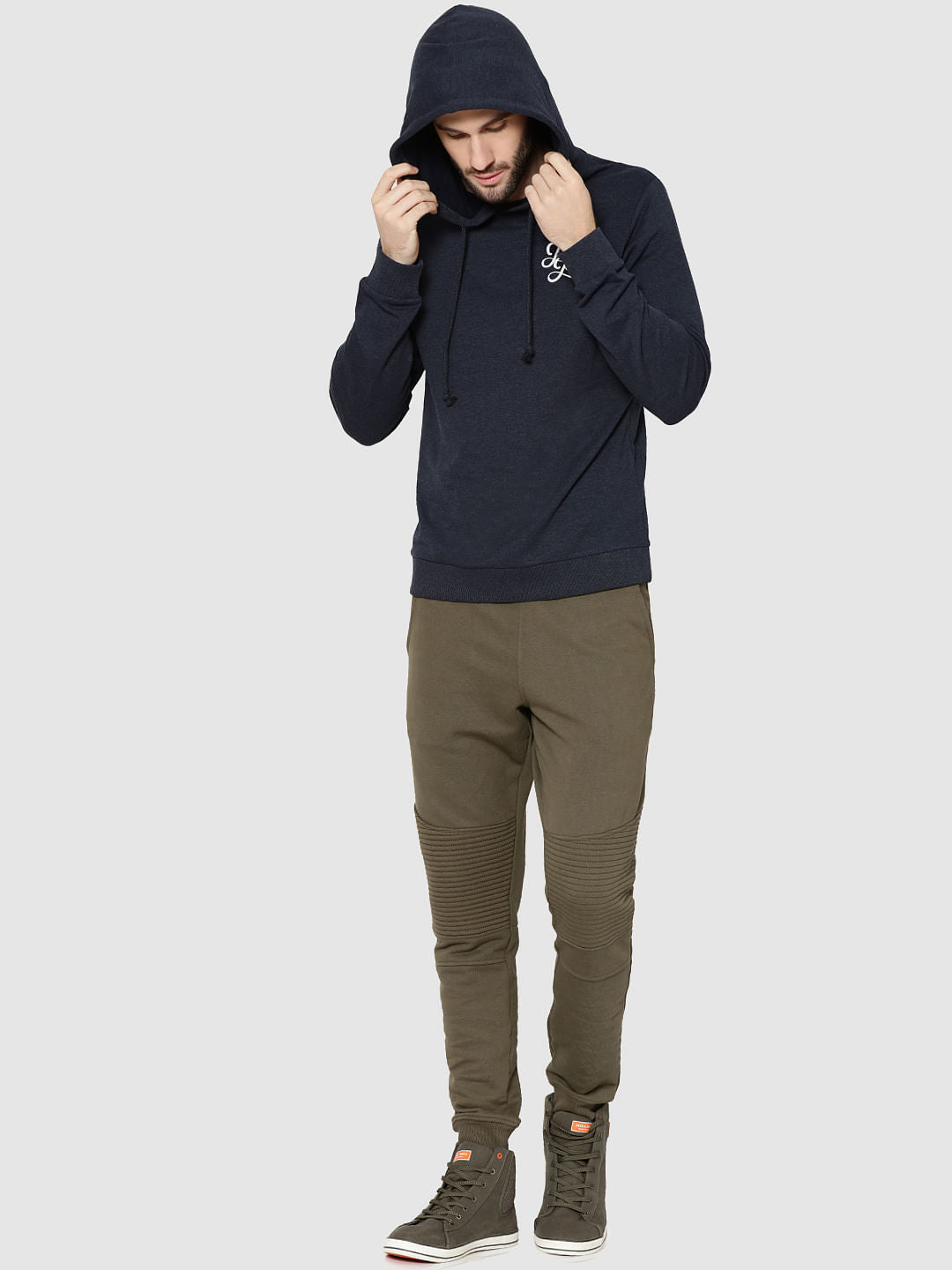 Navy Blue Logo Print Hooded Sweatshirt - M