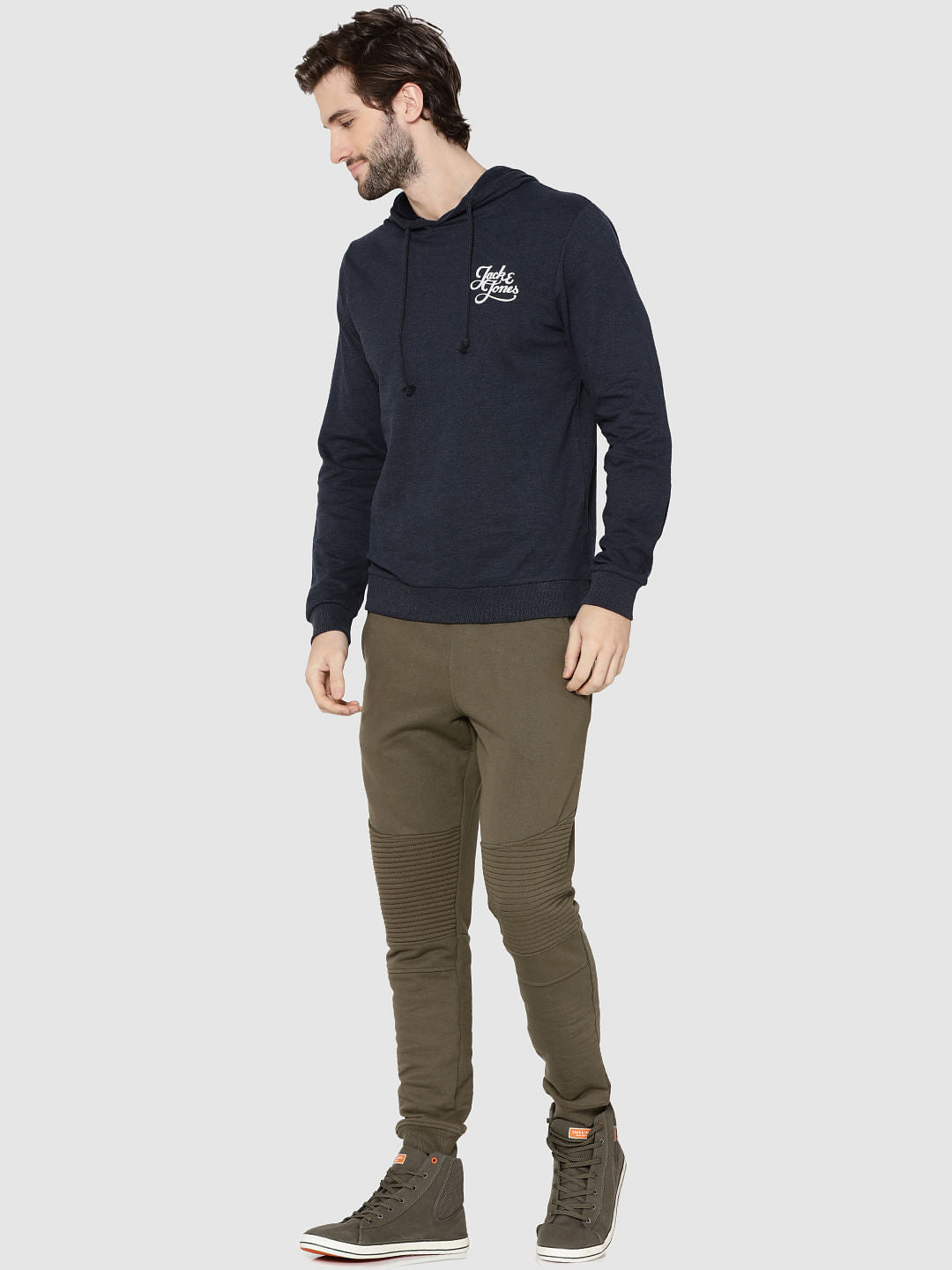 Navy Blue Logo Print Hooded Sweatshirt