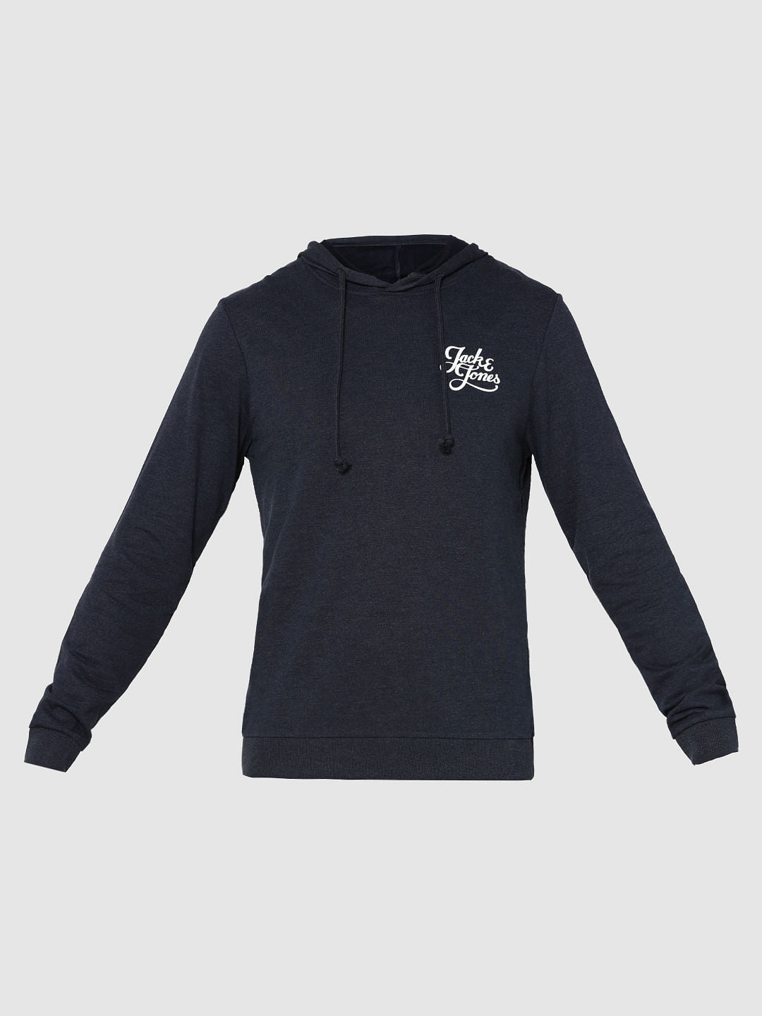 Navy Blue Logo Print Hooded Sweatshirt