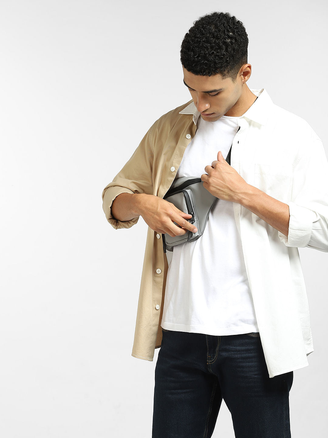 White Colourblocked Full Sleeves Shirt