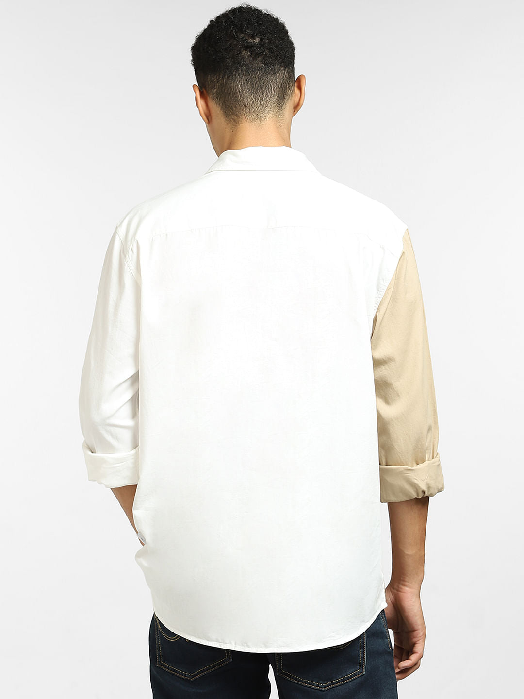 White Colourblocked Full Sleeves Shirt