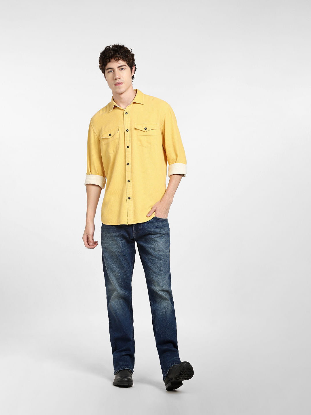 Yellow Dobby Full Sleeves Shirt