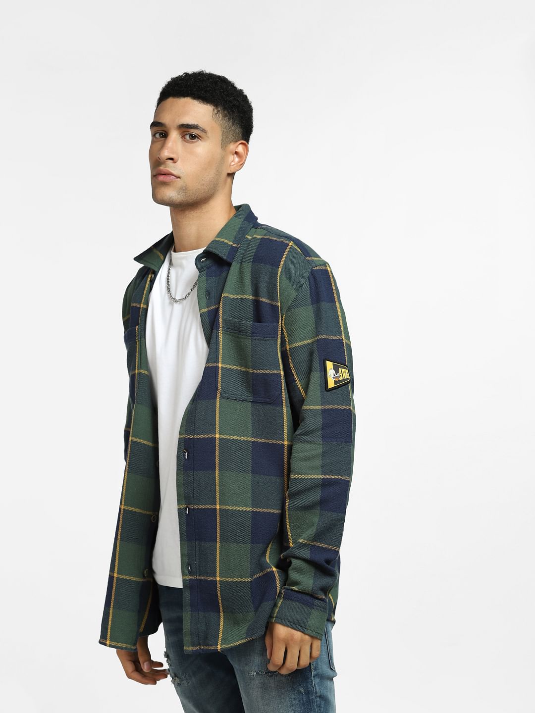 Green Check Full Sleeves Shirt - S