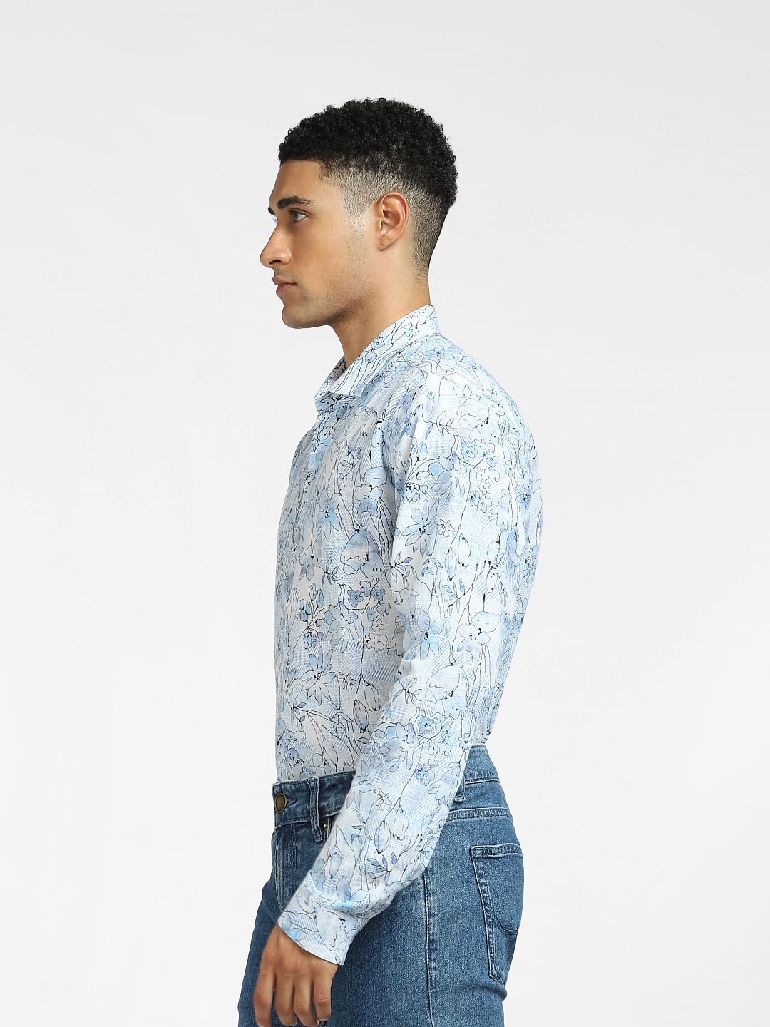 Blue Floral Print Full Sleeves Shirt