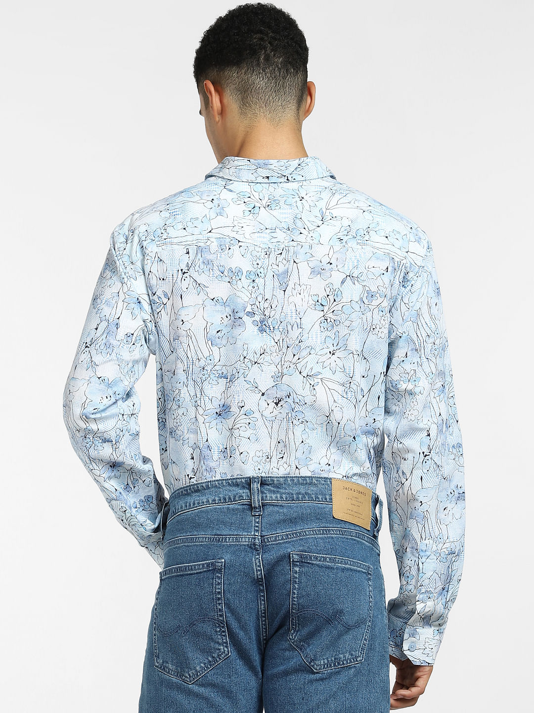 Blue Floral Print Full Sleeves Shirt