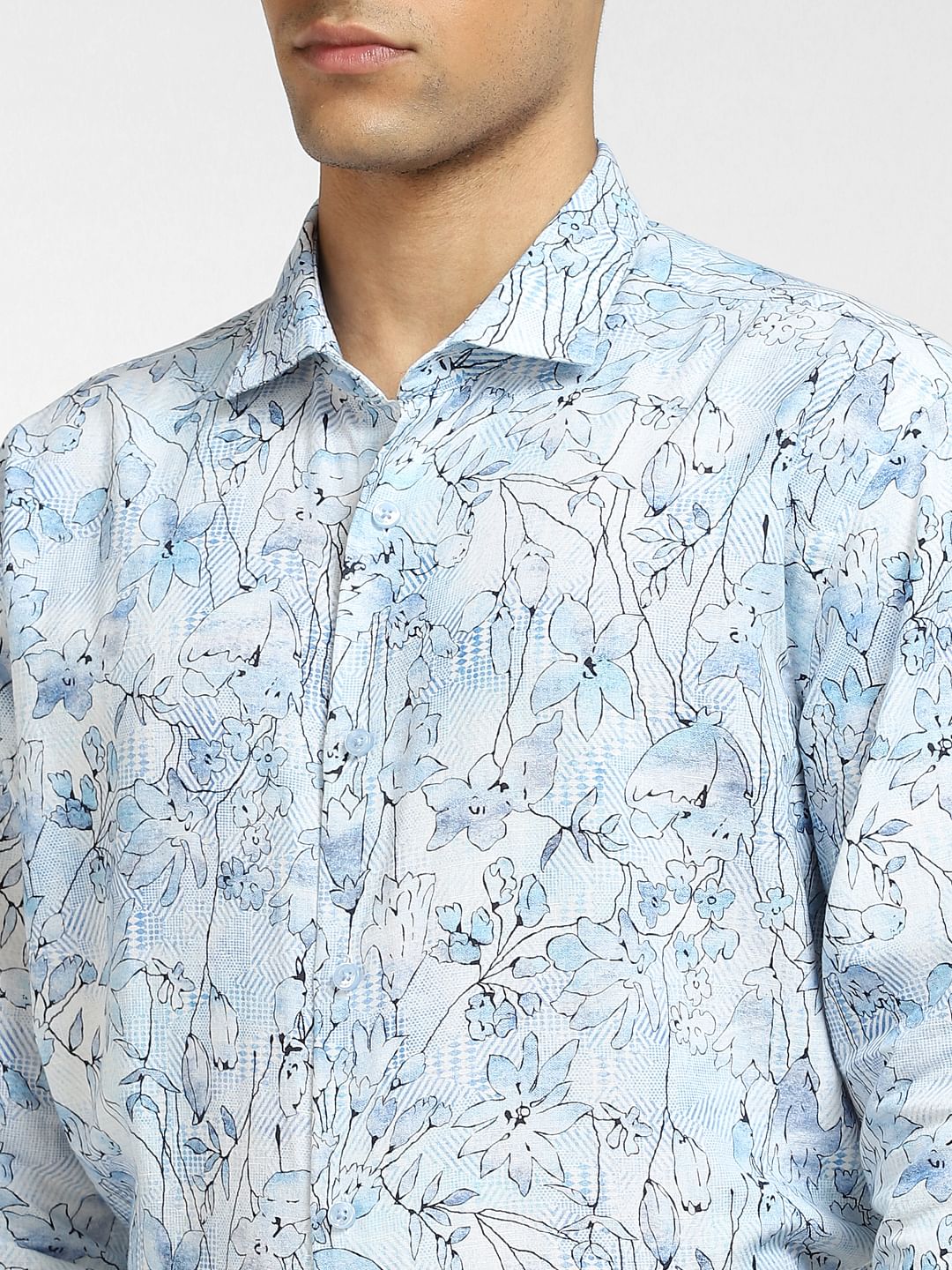 Blue Floral Print Full Sleeves Shirt