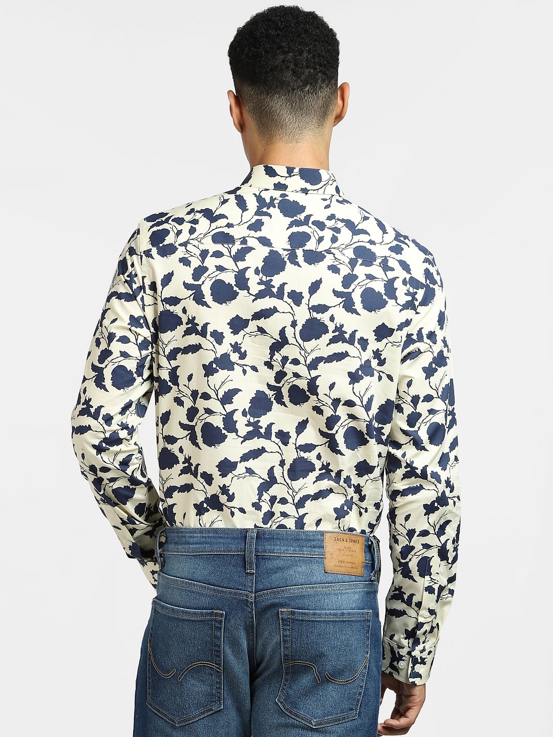 Light Beige Floral Full Sleeves Shirt