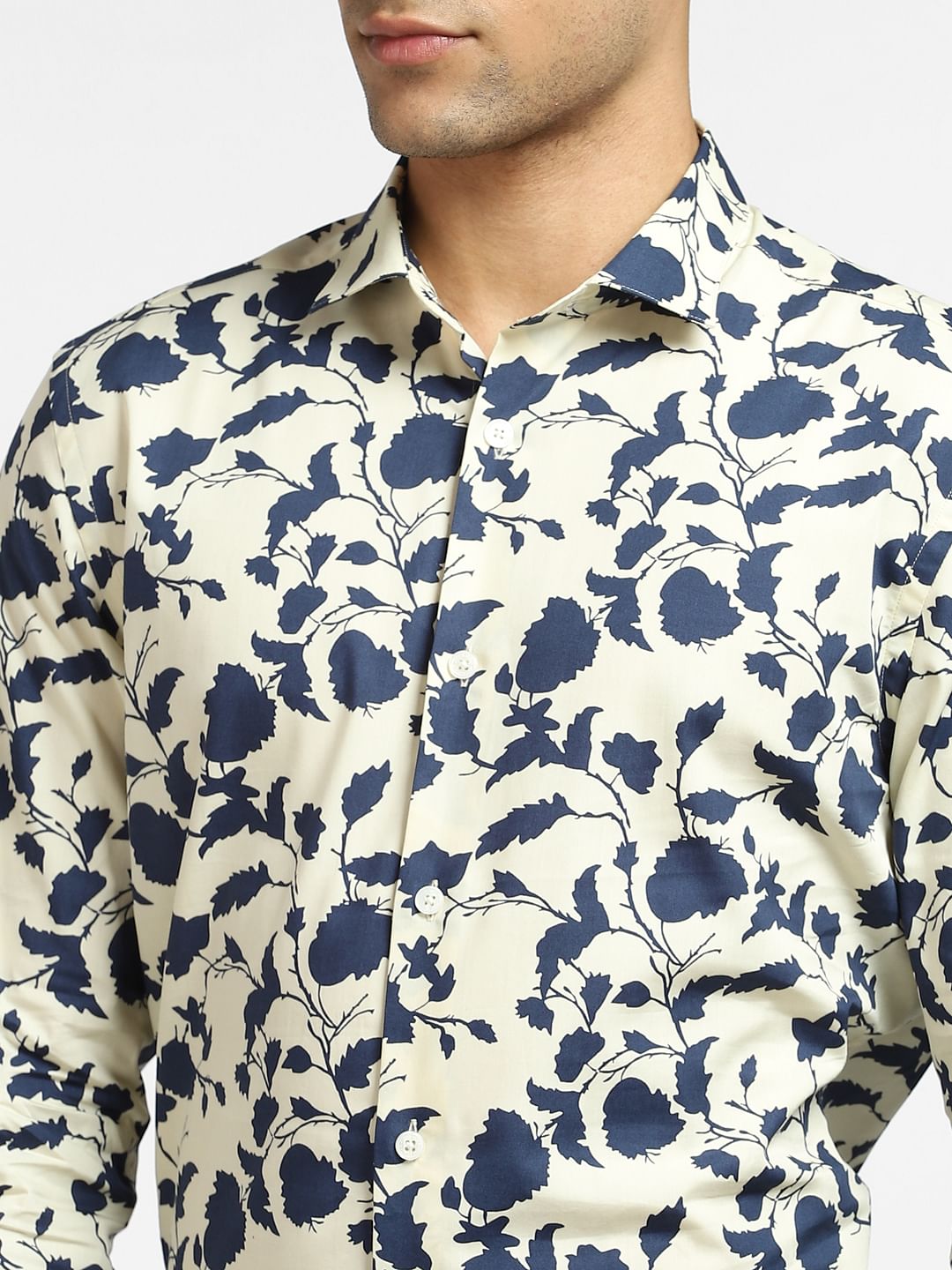 Light Beige Floral Full Sleeves Shirt