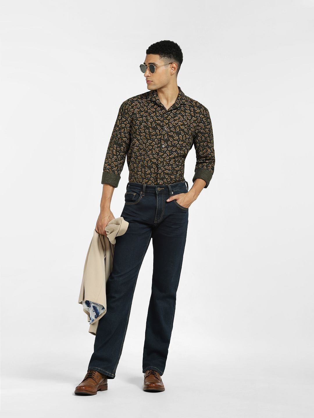 Green Paisley Print Full Sleeves Shirt