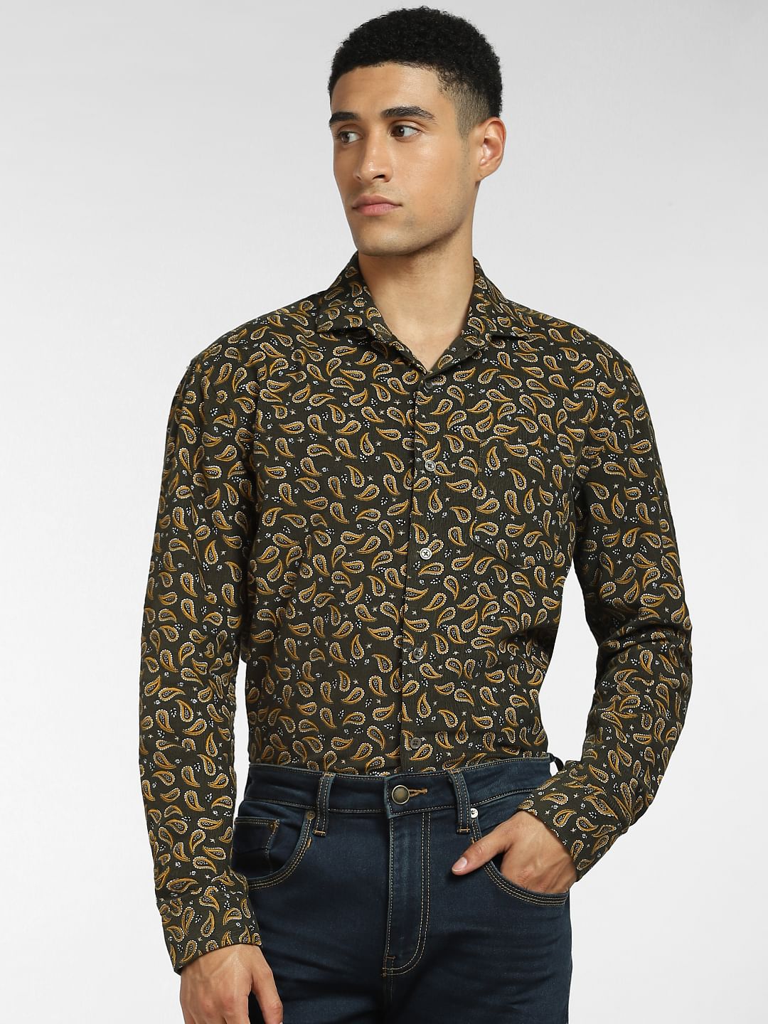 Green Paisley Print Full Sleeves Shirt