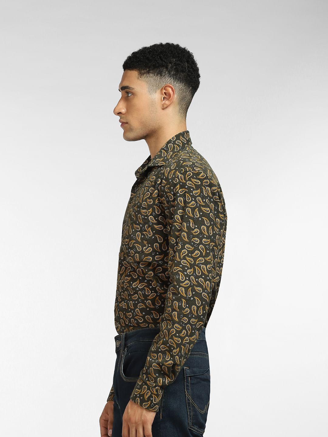 Green Paisley Print Full Sleeves Shirt