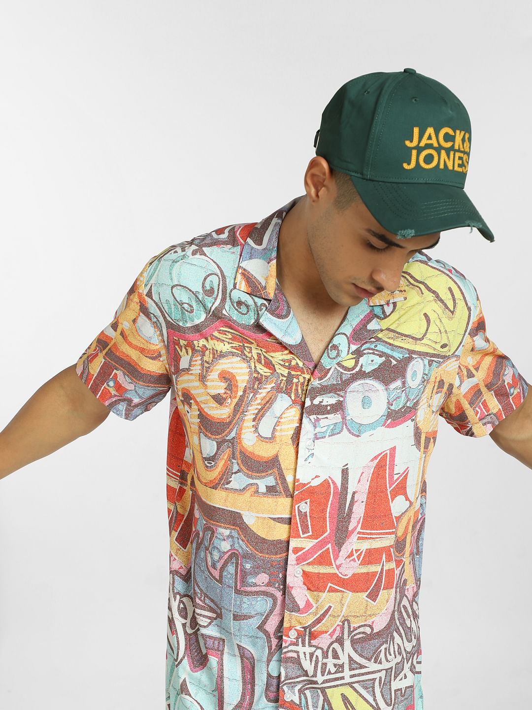 Orange Graffiti Print Co-ord Shirt - S