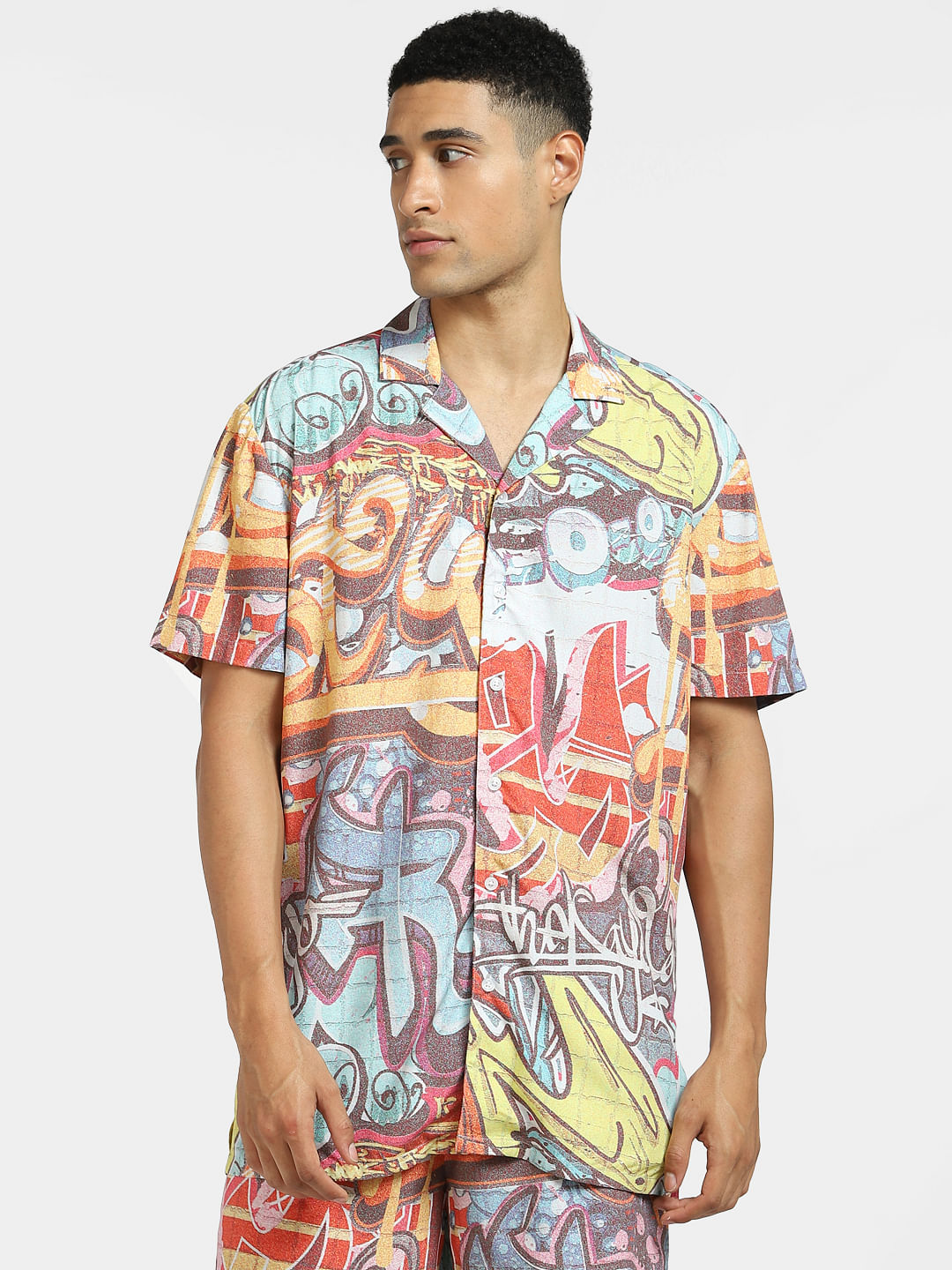 Orange Graffiti Print Co-ord Shirt
