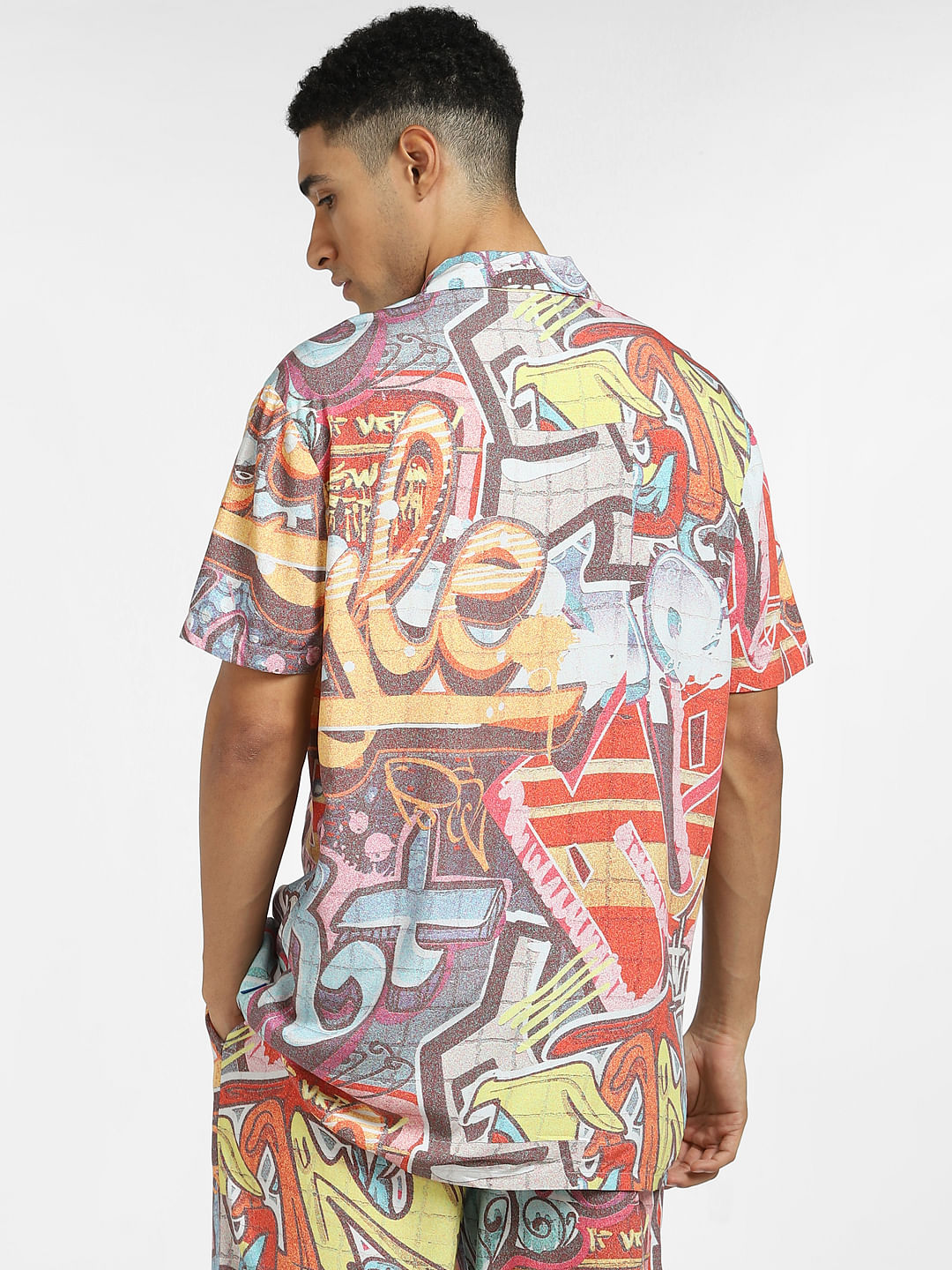 Orange Graffiti Print Co-ord Shirt