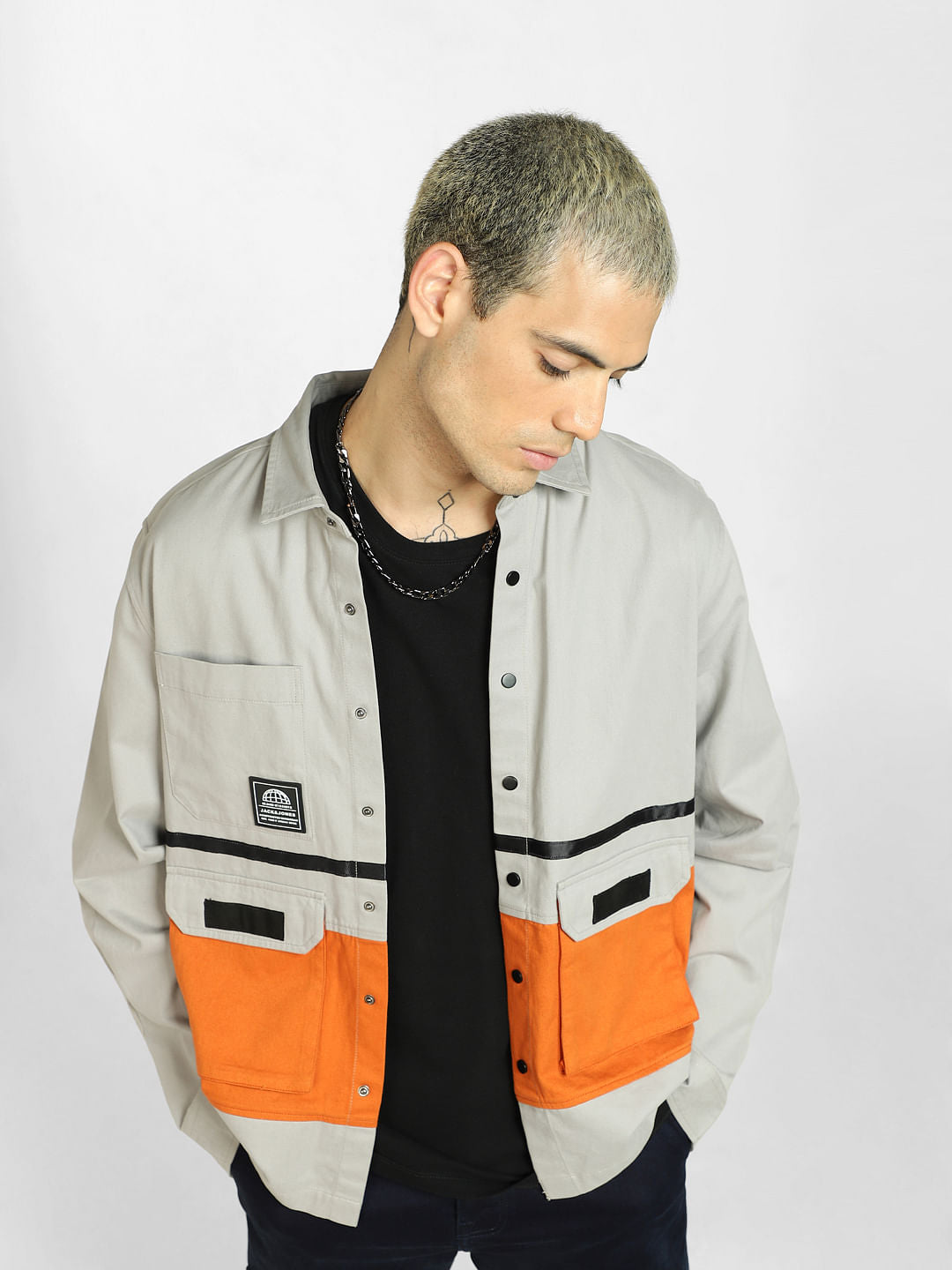 Grey Cut & Sew Oversized Shirt - S