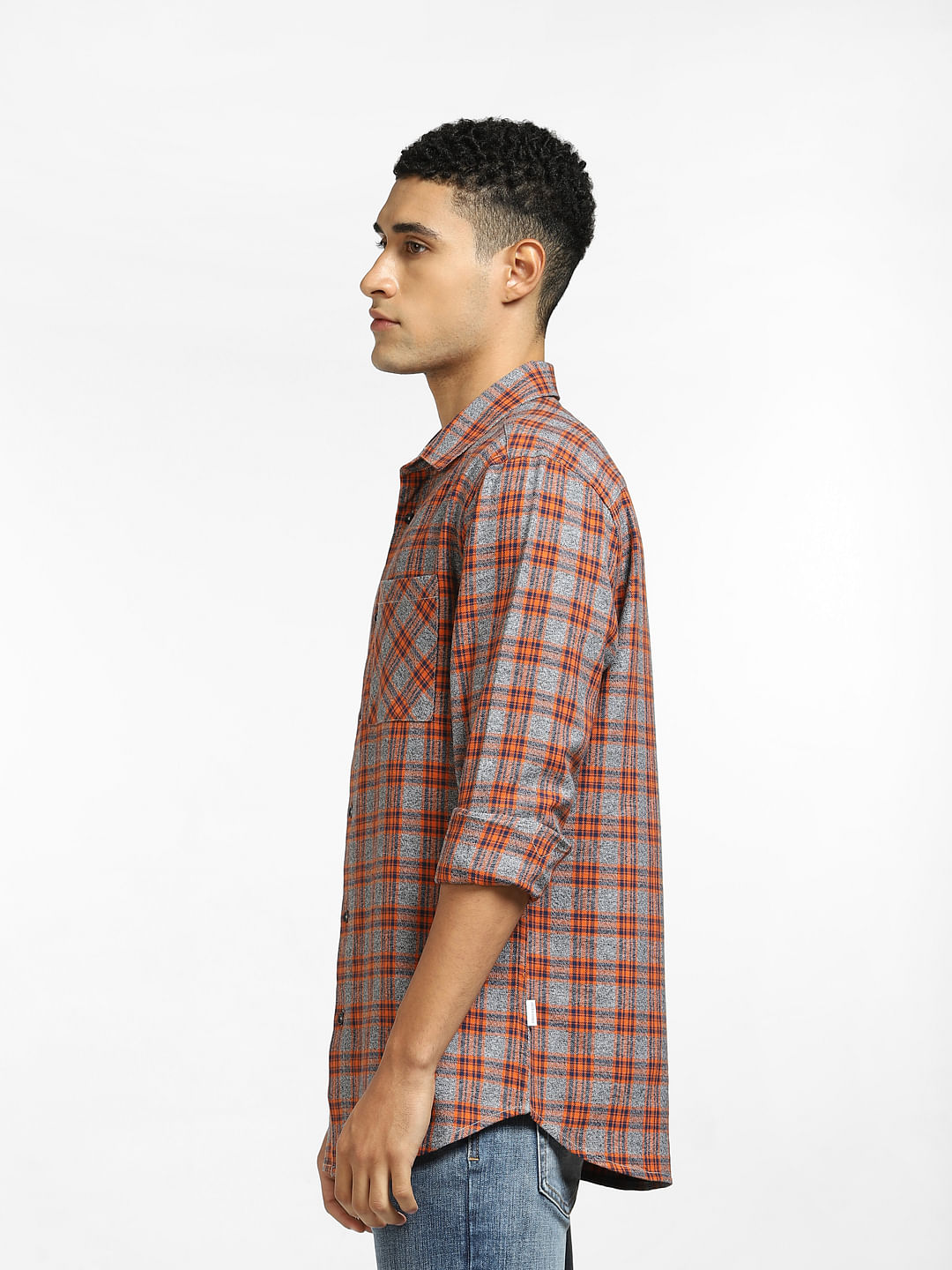 Orange Check Full Sleeves Shirt