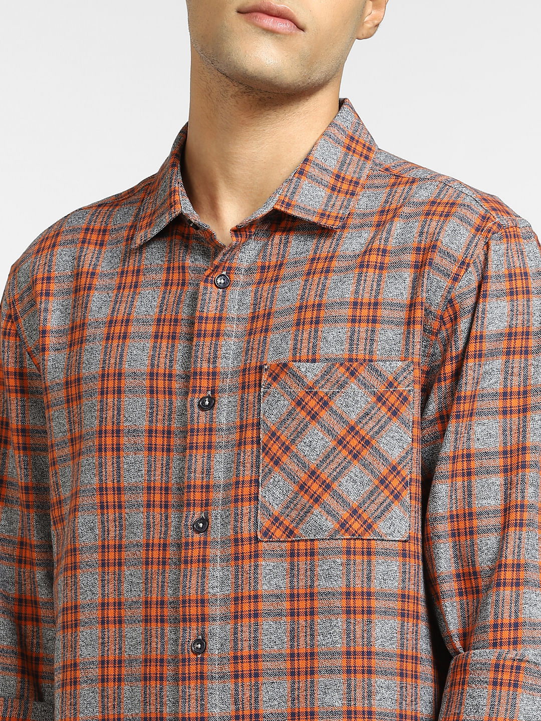 Orange Check Full Sleeves Shirt