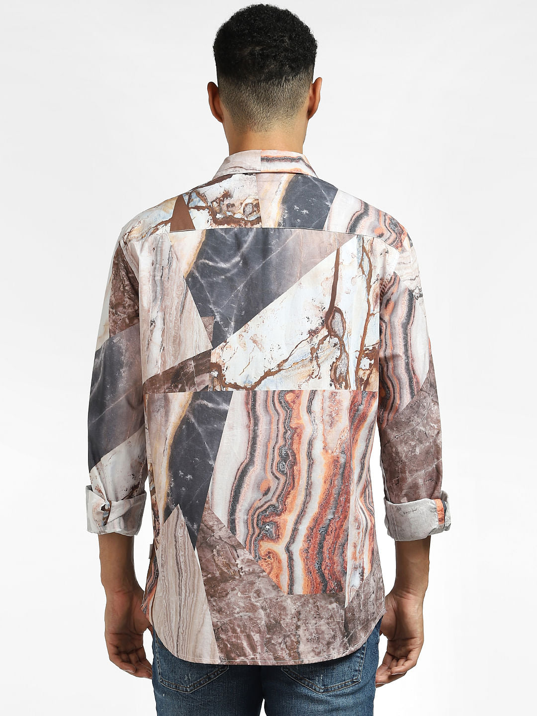 Brown Abstract Print Full Sleeves Shirt